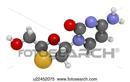 "Lamivudine (3TC) antiviral drug molecule. Used in treatment of HIV and hepatitis B virus. Atoms are represented as spheres with conventional colour coding: hydrogen (white), carbon (grey), oxygen (red), nitrogen (blue), sulfur (yellow). " View Large Illustration Stock Illustration - "Lamivudine (3TC) antiviral drug molecule. Used in treatment of HIV and hepatitis B virus. Atoms are represented as spheres with conventional colour coding: hydrogen (white), carbon (grey), oxygen (red), nitrogen (blue), sulfur (yellow). ". Fotosearch