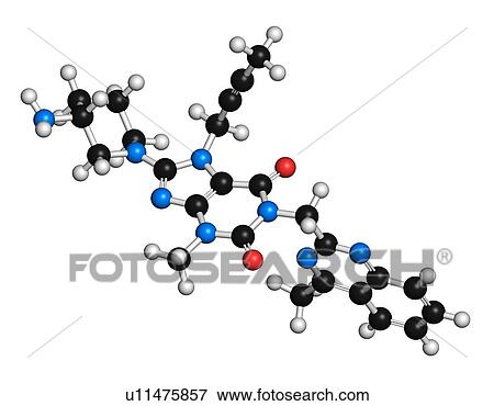 "Linagliptin diabetes drug molecule (dipeptidyl peptidase 4 or DPP4 inhibitor). Atoms are represented as spheres with conventional colour coding: hydrogen (white), carbon (black), oxygen (red), nitrogen (blue). " View Large Illustration Stock Illustration - "Linagliptin diabetes drug molecule (dipeptidyl peptidase 4 or DPP4 inhibitor). Atoms are represented as spheres with conventional colour coding: hydrogen (white), carbon (black), oxygen (red), nitrogen (blue). ". Fotosearch