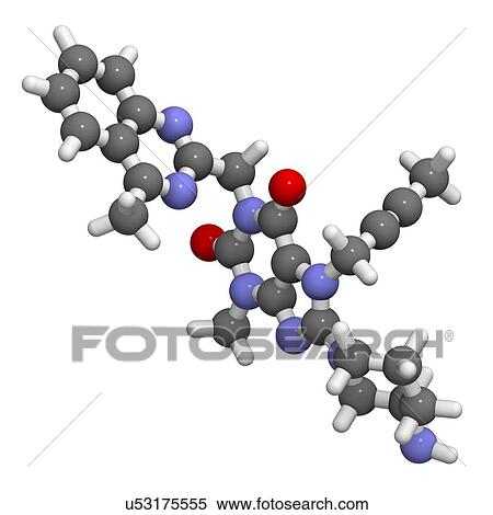 "Linagliptin diabetes drug molecule (dipeptidyl peptidase 4 or DPP4 inhibitor). Atoms are represented as spheres with conventional colour coding: hydrogen (white), carbon (grey), oxygen (red), nitrogen (blue). " View Large Illustration Stock Illustration - "Linagliptin diabetes drug molecule (dipeptidyl peptidase 4 or DPP4 inhibitor). Atoms are represented as spheres with conventional colour coding: hydrogen (white), carbon (grey), oxygen (red), nitrogen (blue). ". Fotosearch