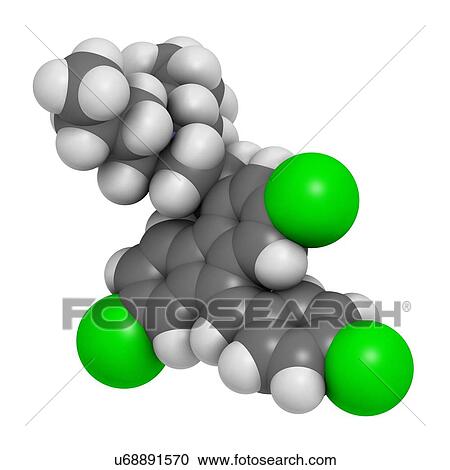 "Lumefantrine (benflumetol) antimalarial drug molecule. Atoms are represented as spheres with conventional colour coding: hydrogen (white), carbon (grey), oxygen (red), nitrogen (blue), chlorine (green). " View Large Illustration Clipart - "Lumefantrine (benflumetol) antimalarial drug molecule. Atoms are represented as spheres with conventional colour coding: hydrogen (white), carbon (grey), oxygen (red), nitrogen (blue), chlorine (green). ". Fotosearch