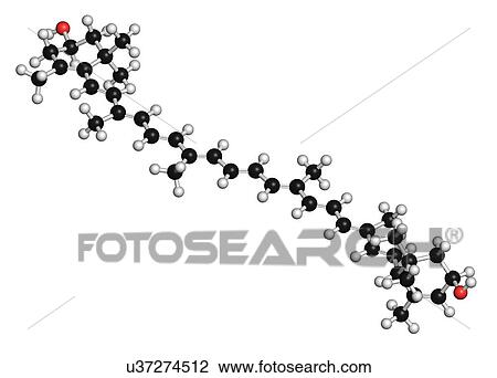 "Lutein carotenoid molecule. Nutrient present in green leafy vegetables such as spinach and kale. Atoms are represented as spheres with conventional colour coding: hydrogen (white), carbon (black), oxygen (red). " View Large Illustration Drawing - "Lutein carotenoid molecule. Nutrient present in green leafy vegetables such as spinach and kale. Atoms are represented as spheres with conventional colour coding: hydrogen (white), carbon (black), oxygen (red). ". Fotosearch