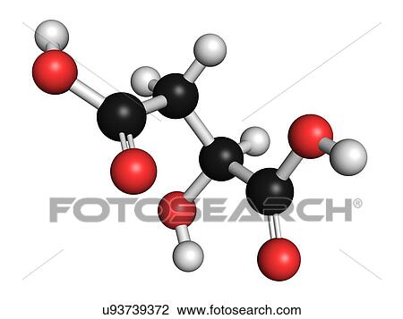 "Malic acid fruit acid molecule. Present in apples, grapes, rhubarb, etc. and contributes to the sour taste of these. Atoms are represented as spheres with conventional colour coding: hydrogen (white), carbon (black), oxygen (red). " View Large Illustration Drawing - "Malic acid fruit acid molecule. Present in apples, grapes, rhubarb, etc. and contributes to the sour taste of these. Atoms are represented as spheres with conventional colour coding: hydrogen (white), carbon (black), oxygen (red). ". Fotosearch