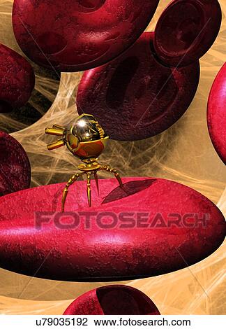 "Nanobot and a red blood cell, computer illustration. " View Large Illustration Drawing - "Nanobot and a red blood cell, computer illustration. ". Fotosearch