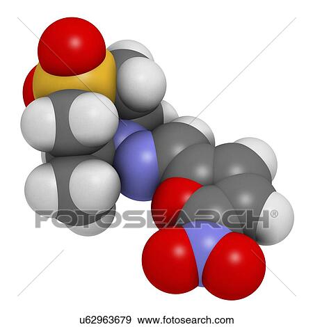 "Nifurtimox antiparasitic drug molecule. Used in treatment of Chagas disease and sleeping sickness. Atoms are represented as spheres with conventional colour coding: hydrogen (white), carbon (grey), oxygen (red), nitrogen (blue), sulfur (yellow). " View Large Illustration Stock Illustration - "Nifurtimox antiparasitic drug molecule. Used in treatment of Chagas disease and sleeping sickness. Atoms are represented as spheres with conventional colour coding: hydrogen (white), carbon (grey), oxygen (red), nitrogen (blue), sulfur (yellow). ". Fotosearch