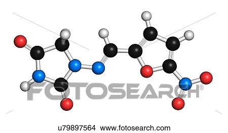 "Nitrofurantoin antibiotic drug molecule. Used to treat urinary tract infections (UTI). Atoms are represented as spheres with conventional colour coding: hydrogen (white), carbon (black), oxygen (red), nitrogen (blue). " View Large Illustration Stock Illustration - "Nitrofurantoin antibiotic drug molecule. Used to treat urinary tract infections (UTI). Atoms are represented as spheres with conventional colour coding: hydrogen (white), carbon (black), oxygen (red), nitrogen (blue). ". Fotosearch