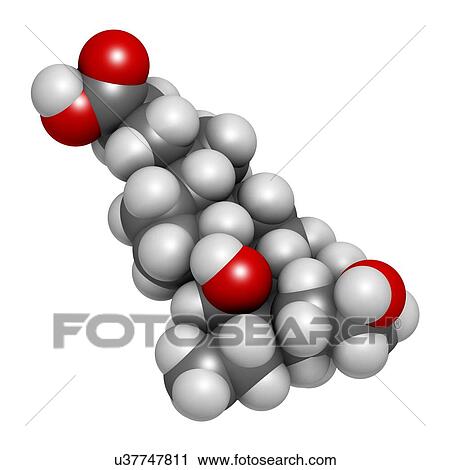 Clip Art - "Obeticholic acid liver disease drug molecule. Agonist of farnesoid x receptor (FXR). Atoms are represented as spheres with conventional colour coding: hydrogen (white), carbon (grey), oxygen (red). ". Fotosearch