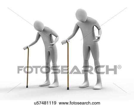 Stock Illustration - Olderly couple walking with canes.. Fotosearch