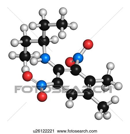 "Pendimethalin herbicide molecule. Atoms are represented as spheres with conventional colour coding: hydrogen (white), carbon (black), oxygen (red), nitrogen (blue). " View Large Illustration Clip Art - "Pendimethalin herbicide molecule. Atoms are represented as spheres with conventional colour coding: hydrogen (white), carbon (black), oxygen (red), nitrogen (blue). ". Fotosearch