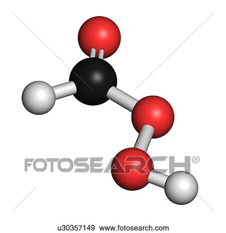 Stock Illustration - "Performic acid (PFA) disinfectant molecule. Used as disinfectant and sterilizer. Atoms are represented as spheres with conventional colour coding: hydrogen (white), carbon (black), oxygen (red). ". Fotosearch