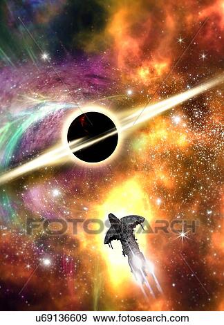 "Planet in outer space with a spacecraft approaching it, computer illustration. " View Large Illustration Stock Illustration - "Planet in outer space with a spacecraft approaching it, computer illustration. ". Fotosearch
