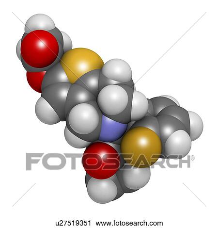 Clip Art - Prasugrel platelet inhibitor drug molecule. Used in treatment of acute coronary syndrome and in the prevention of stent thrombosis.. Fotosearch