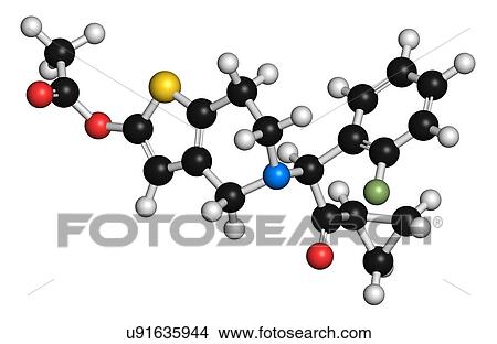 Prasugrel platelet inhibitor drug molecule. Used in treatment of acute coronary syndrome and in the prevention of stent thrombosis. View Large Illustration Stock Illustration - Prasugrel platelet inhibitor drug molecule. Used in treatment of acute coronary syndrome and in the prevention of stent thrombosis.. Fotosearch