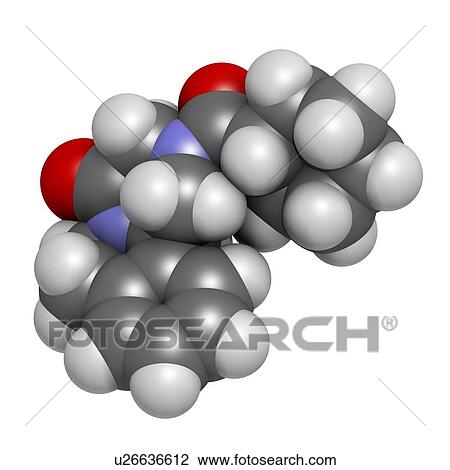 "Praziquantel anthelmintic drug molecule. Used to treat tapeworm infections. Atoms are represented as spheres with conventional colour coding: hydrogen (white), carbon (grey), oxygen (red), nitrogen (blue). " View Large Illustration Drawing - "Praziquantel anthelmintic drug molecule. Used to treat tapeworm infections. Atoms are represented as spheres with conventional colour coding: hydrogen (white), carbon (grey), oxygen (red), nitrogen (blue). ". Fotosearch