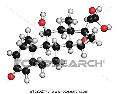 Stock Illustration - "Prednisolone corticosteroid drug molecule. Atoms are represented as spheres with conventional colour coding: hydrogen (white), carbon (black), oxygen (red). ". Fotosearch