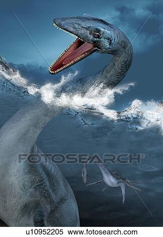 Stock Illustration - "Prehistoric sea creatures, computer illustration. ". Fotosearch