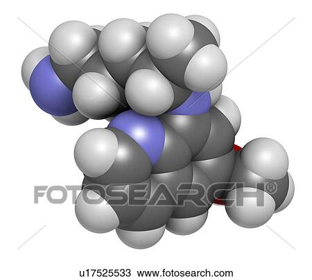 "Primaquine malaria drug molecule. Atoms are represented as spheres with conventional colour coding: hydrogen (white), carbon (grey), oxygen (red), nitrogen (blue). " View Large Illustration Drawing - "Primaquine malaria drug molecule. Atoms are represented as spheres with conventional colour coding: hydrogen (white), carbon (grey), oxygen (red), nitrogen (blue). ". Fotosearch