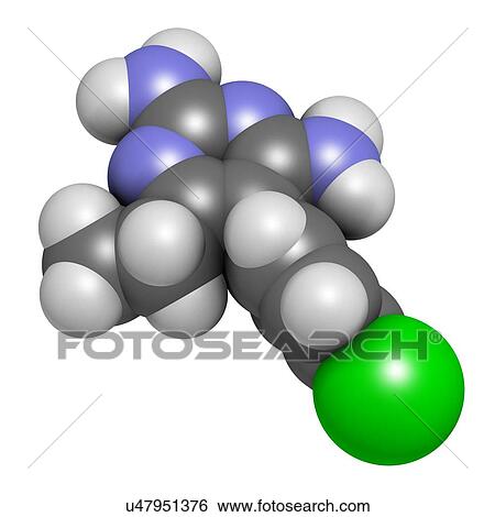 "Pyrimethamine malaria drug molecule. Also used as an antiprotozoal drug. Atoms are represented as spheres with conventional colour coding: hydrogen (white), carbon (grey), chlorine (green), nitrogen (blue). " View Large Illustration Stock Illustration - "Pyrimethamine malaria drug molecule. Also used as an antiprotozoal drug. Atoms are represented as spheres with conventional colour coding: hydrogen (white), carbon (grey), chlorine (green), nitrogen (blue). ". Fotosearch