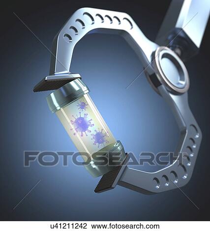 Drawing - "Robotic hand holding a virus, computer illustration. ". Fotosearch