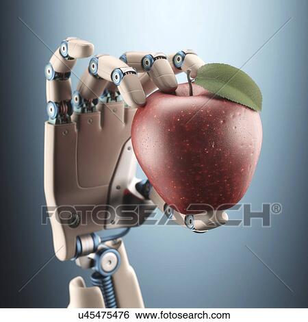 Stock Illustration - "Robotic hand holding an apple, computer illustration. ". Fotosearch