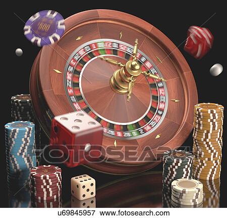 "Roulette wheel, gambling chips and dice, computer illustration. " View Large Illustration Stock Illustration - "Roulette wheel, gambling chips and dice, computer illustration. ". Fotosearch