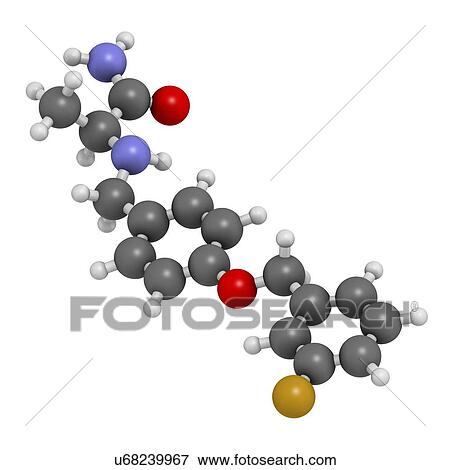 "Safinamide Parkinson's disease drug molecule. Atoms are represented as spheres with conventional colour coding: hydrogen (white), carbon (grey), oxygen (red), nitrogen (blue), fluorine (gold). " View Large Illustration Stock Illustration - "Safinamide Parkinson's disease drug molecule. Atoms are represented as spheres with conventional colour coding: hydrogen (white), carbon (grey), oxygen (red), nitrogen (blue), fluorine (gold). ". Fotosearch