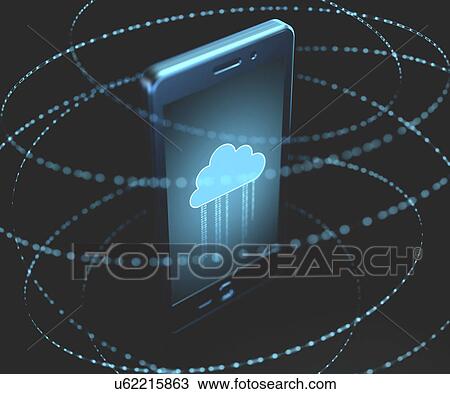 Drawing - "Smartphone connected to the cloud, computer illustration. ". Fotosearch