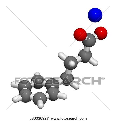Stock Illustration - Sodium phenylbutyrate urea cycle disorders drug molecule. Also acts as histone acetylase (HDAc) inhibitor and chemical chaperone.. Fotosearch