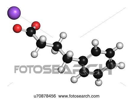 Stock Illustration - Sodium phenylbutyrate urea cycle disorders drug molecule. Also acts as histone acetylase (HDAc) inhibitor and chemical chaperone.. Fotosearch