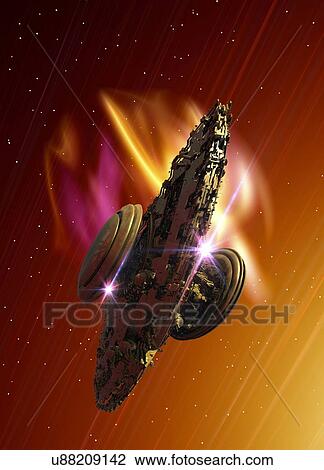 Drawing - "Spacecraft in space, computer illustration. ". Fotosearch