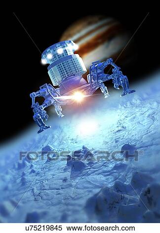 Stock Illustration - "Spacecraft landing on the surface of a blue planet, computer illustration. ". Fotosearch
