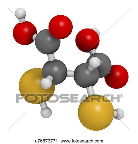 Clip Art - "Succimer (dimercaptosuccinic acid, DMSA) lead poisoning drug molecule. Antidote used in heavy metal poisoning; acts by forming chelates with metals. ". Fotosearch