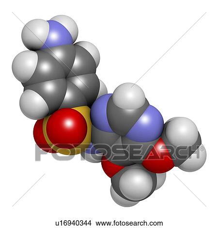 "Sulfadoxine malaria drug molecule (sulfonamide class). Atoms are represented as spheres with conventional colour coding: hydrogen (white), carbon (grey), oxygen (red), nitrogen (blue), sulfur (yellow). " View Large Illustration Stock Illustration - "Sulfadoxine malaria drug molecule (sulfonamide class). Atoms are represented as spheres with conventional colour coding: hydrogen (white), carbon (grey), oxygen (red), nitrogen (blue), sulfur (yellow). ". Fotosearch
