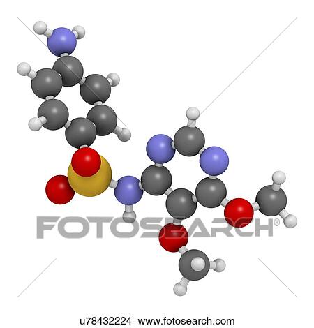 "Sulfadoxine malaria drug molecule (sulfonamide class). Atoms are represented as spheres with conventional colour coding: hydrogen (white), carbon (grey), oxygen (red), nitrogen (blue), sulfur (yellow). " View Large Illustration Stock Illustration - "Sulfadoxine malaria drug molecule (sulfonamide class). Atoms are represented as spheres with conventional colour coding: hydrogen (white), carbon (grey), oxygen (red), nitrogen (blue), sulfur (yellow). ". Fotosearch