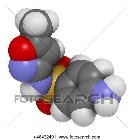 "Sulfamethoxazole antibiotic drug molecule (sulfonamide class). Atoms are represented as spheres with conventional colour coding: hydrogen (white), carbon (grey), oxygen (red), nitrogen (blue), sulfur (yellow). " View Large Illustration Clip Art - "Sulfamethoxazole antibiotic drug molecule (sulfonamide class). Atoms are represented as spheres with conventional colour coding: hydrogen (white), carbon (grey), oxygen (red), nitrogen (blue), sulfur (yellow). ". Fotosearch