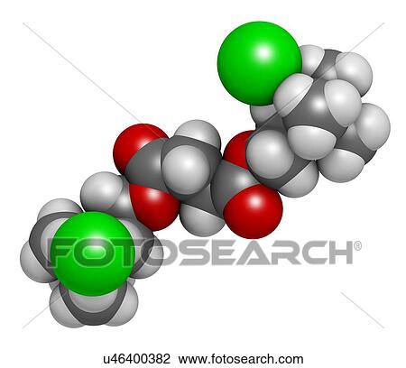 "Suxamethonium chloride (succinylcholine) muscle relaxant drug molecule. Atoms are represented as spheres with conventional colour coding: hydrogen (white), carbon (grey), oxygen (red), nitrogen (blue), chlorine (green). " View Large Illustration Drawing - "Suxamethonium chloride (succinylcholine) muscle relaxant drug molecule. Atoms are represented as spheres with conventional colour coding: hydrogen (white), carbon (grey), oxygen (red), nitrogen (blue), chlorine (green). ". Fotosearch