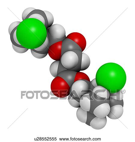 Stock Illustration - "Suxamethonium chloride (succinylcholine) muscle relaxant drug molecule. Atoms are represented as spheres with conventional colour coding: hydrogen (white), carbon (grey), oxygen (red), nitrogen (blue), chlorine (green). ". Fotosearch