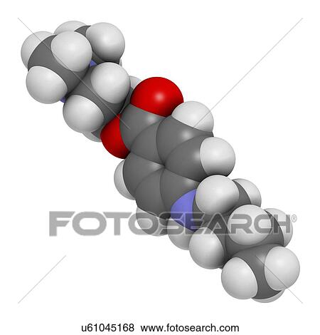 "Tetracaine local anesthetic drug molecule. Atoms are represented as spheres with conventional colour coding: hydrogen (white), carbon (grey), oxygen (red), nitrogen (blue). " View Large Illustration Stock Illustration - "Tetracaine local anesthetic drug molecule. Atoms are represented as spheres with conventional colour coding: hydrogen (white), carbon (grey), oxygen (red), nitrogen (blue). ". Fotosearch