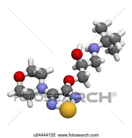 "Timolol beta-adrenergic receptor antagonist drug molecule. Used in treatment of glaucoma, migraine, hypertension, etc. " View Large Illustration Drawing - "Timolol beta-adrenergic receptor antagonist drug molecule. Used in treatment of glaucoma, migraine, hypertension, etc. ". Fotosearch