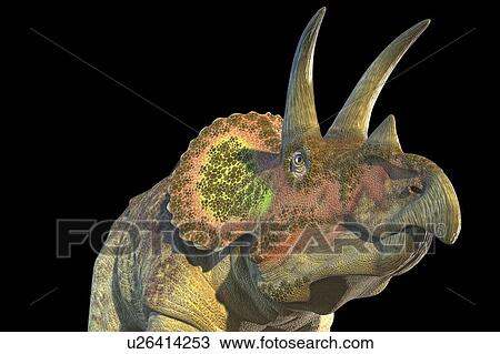 Drawing - "Triceratops dinosaur, computer illustration. ". Fotosearch