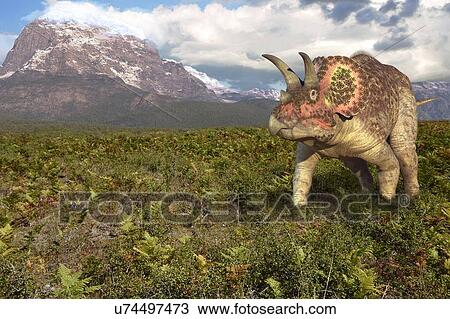 Drawing - "Triceratops dinosaur, computer illustration. ". Fotosearch
