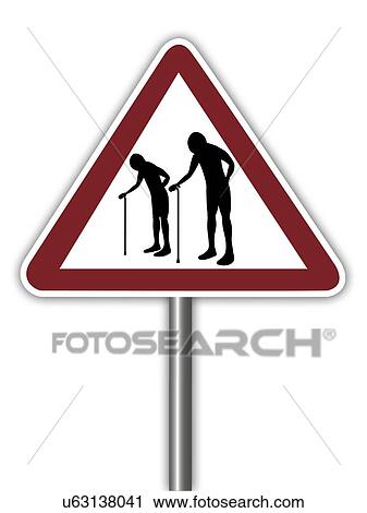 Clip Art - Warning sign with elderly people symbol.. Fotosearch