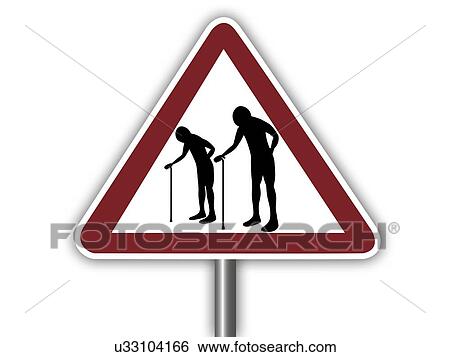 Stock Illustration - Warning sign with elderly people symbol.. Fotosearch