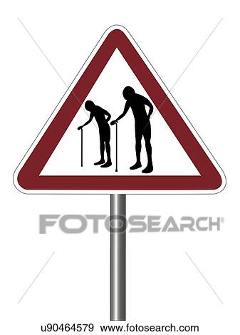 Stock Illustration - Warning sign with elderly people symbol.. Fotosearch