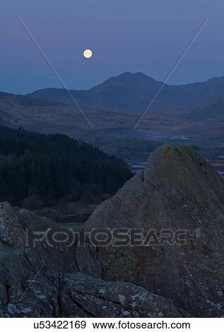 Moonset over Mount Snowdon 1 View Large Photo Image Stock Photo - Moonset over Mount Snowdon 1. Fotosearch