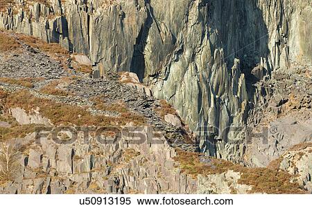Stock Photography - Slate rock face in evening light 1. Fotosearch
