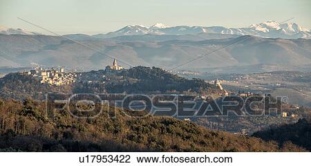 Stock Image - Todi hilltop view in winter. Fotosearch