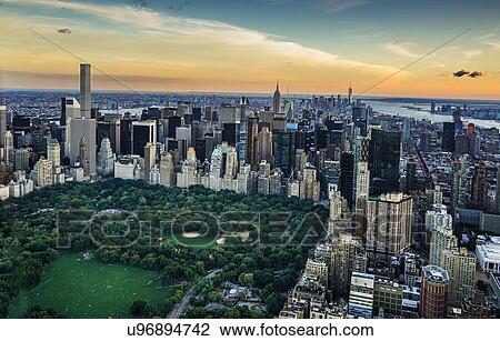 Stock Image - Aerial view of downtown district. Fotosearch