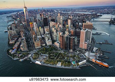 Stock Image - Aerial view of downtown district. Fotosearch