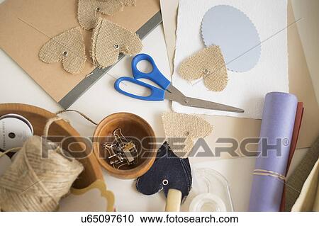 Stock Image - Crafts equipment on table. Fotosearch