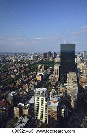 Stock Image - Elevated view of downtown city. Fotosearch